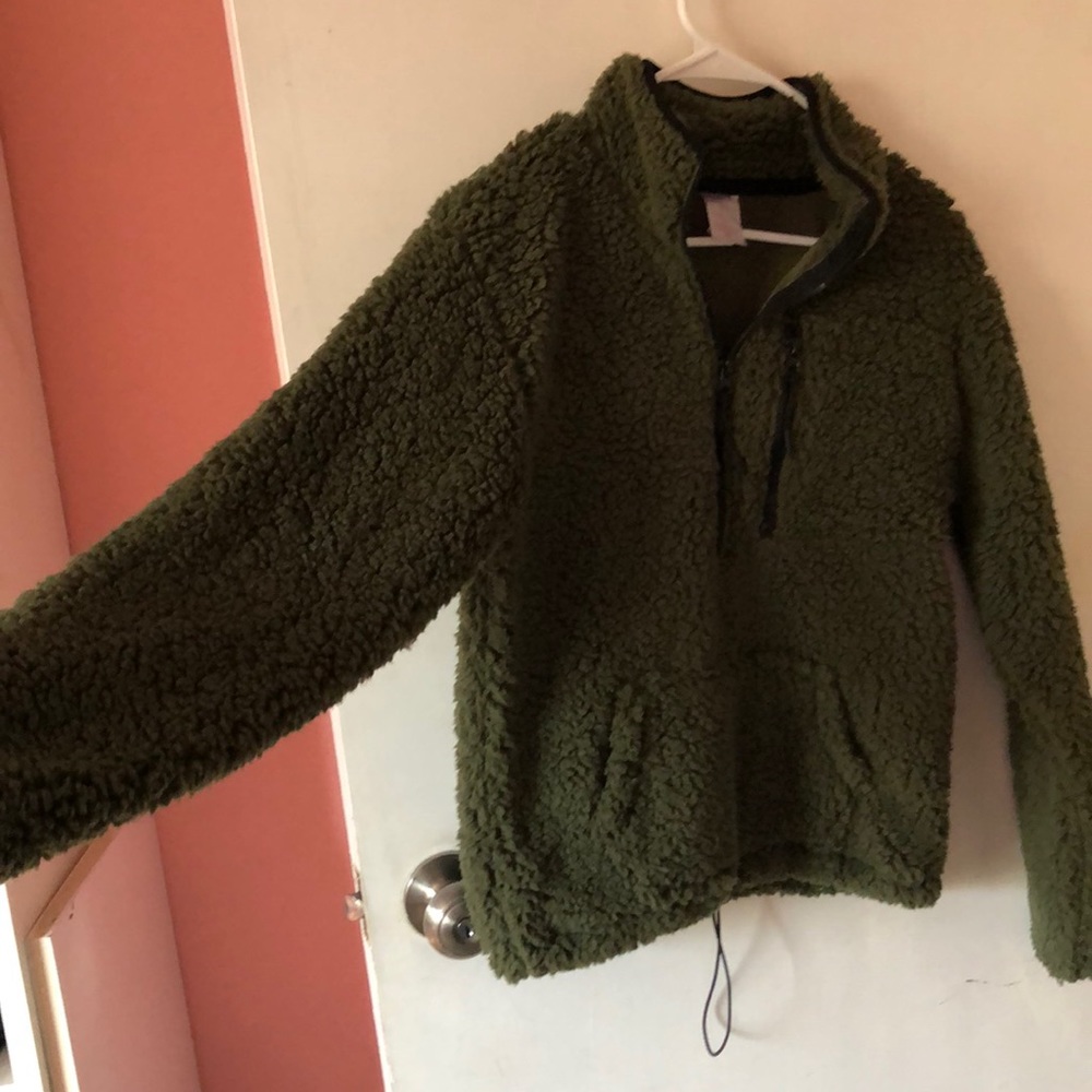 Furry olive green teddy jacket
